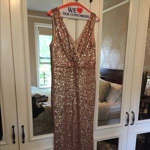 Badgley Mischka Rose gold sequined gown